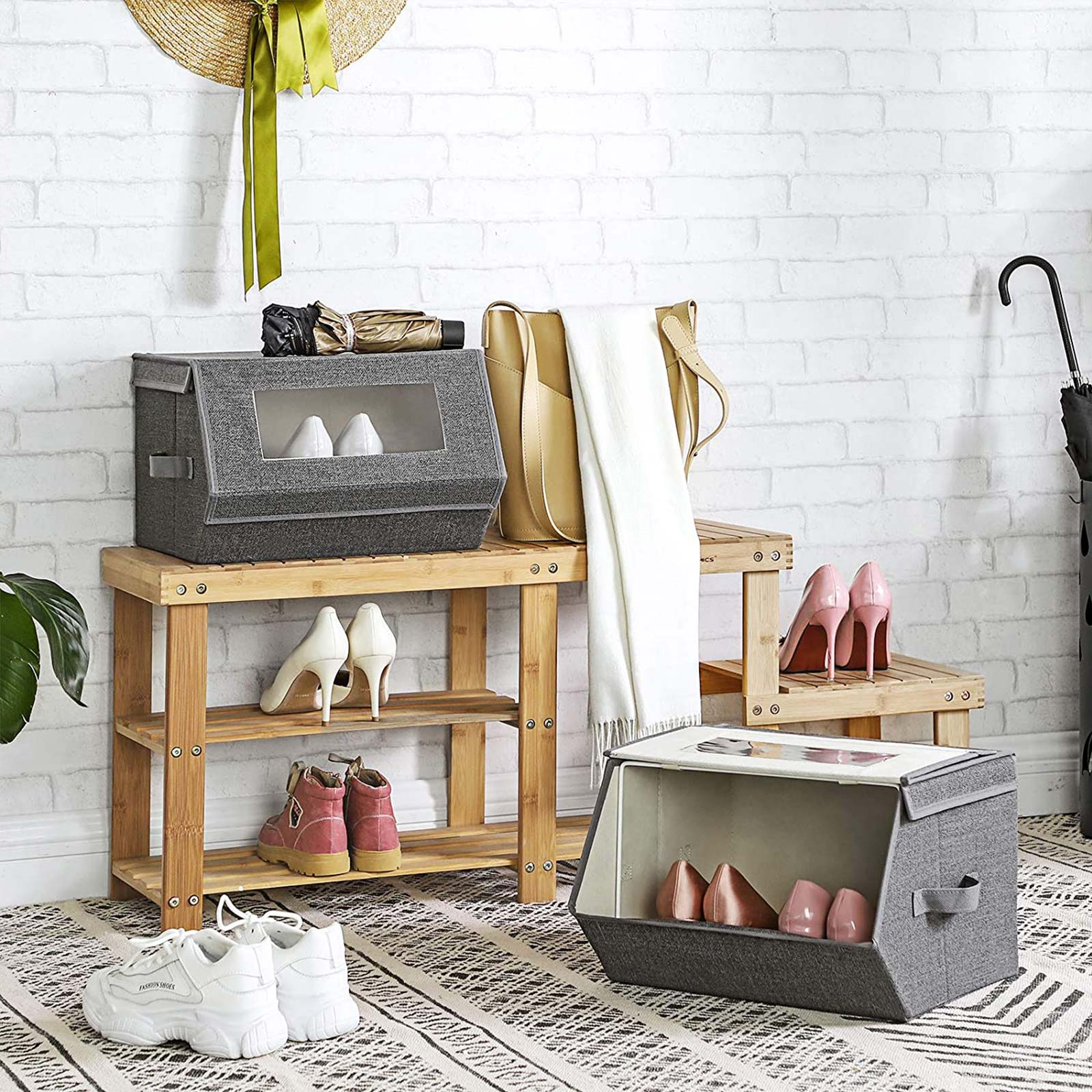 Stackable Storage Bins Set of 2 - Dark Gray
