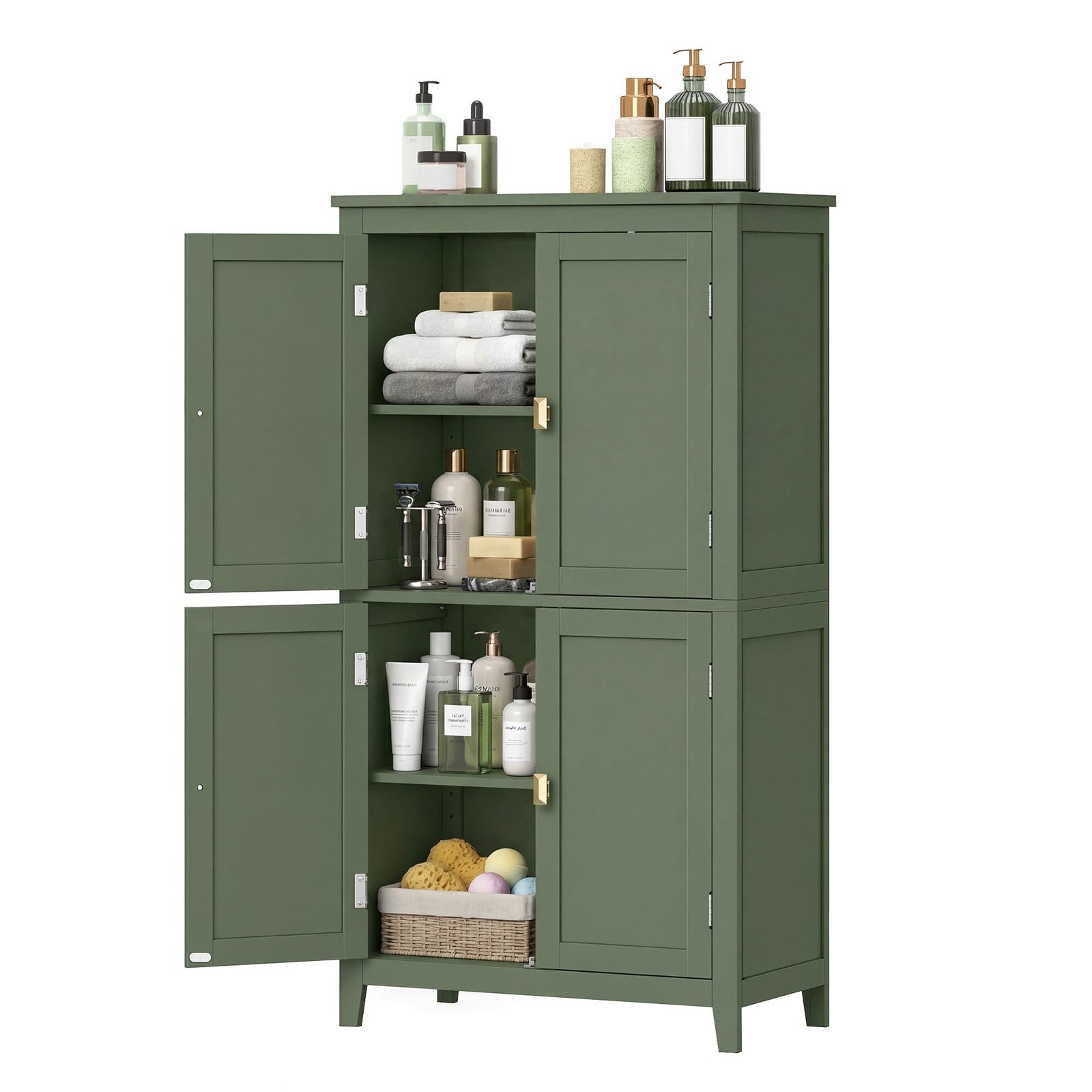 Freestanding Storage Cabinet with Adjustable Shelves for Bathroom - Forest Green