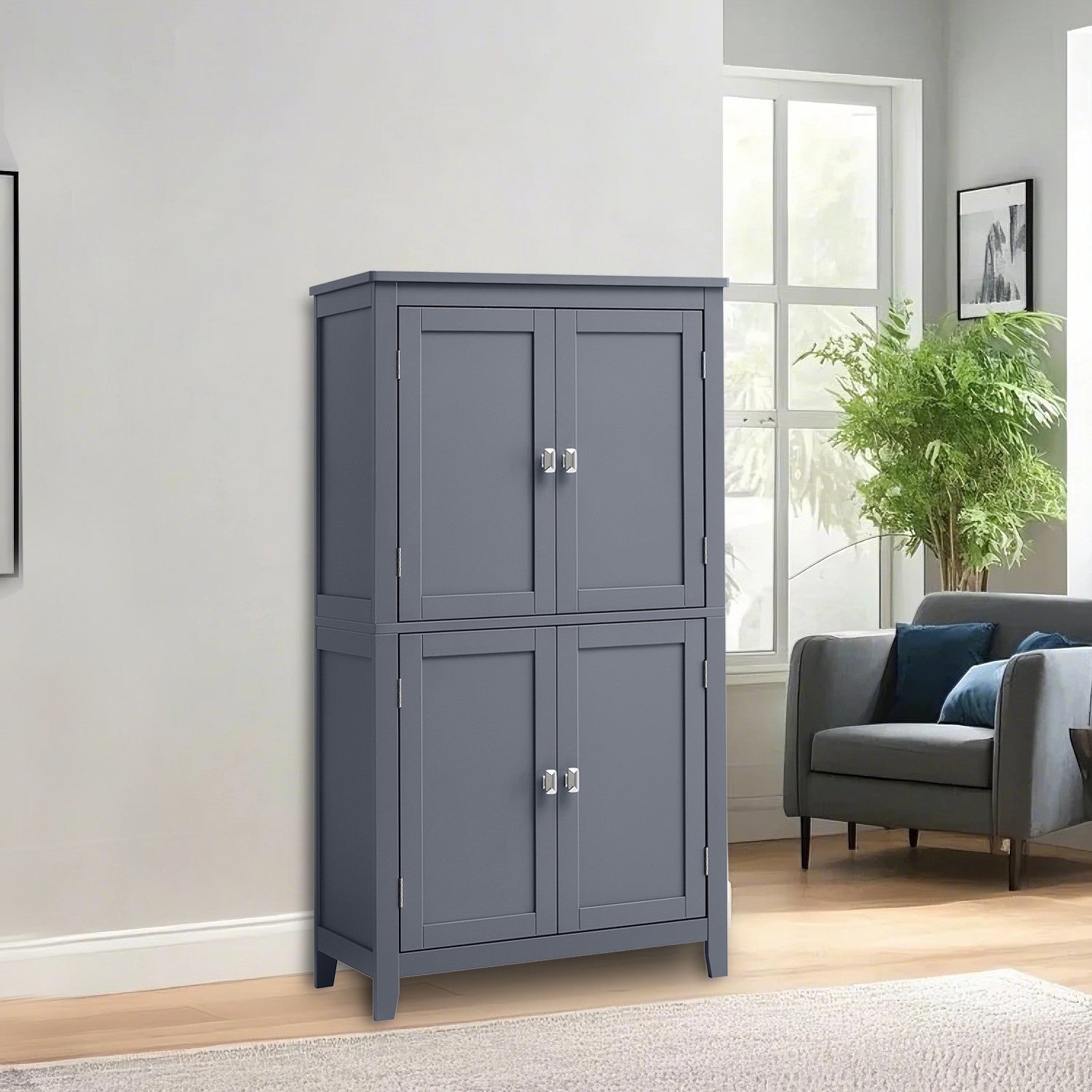 Freestanding Storage Cabinet with Adjustable Shelves for Bathroom - Dark Gray