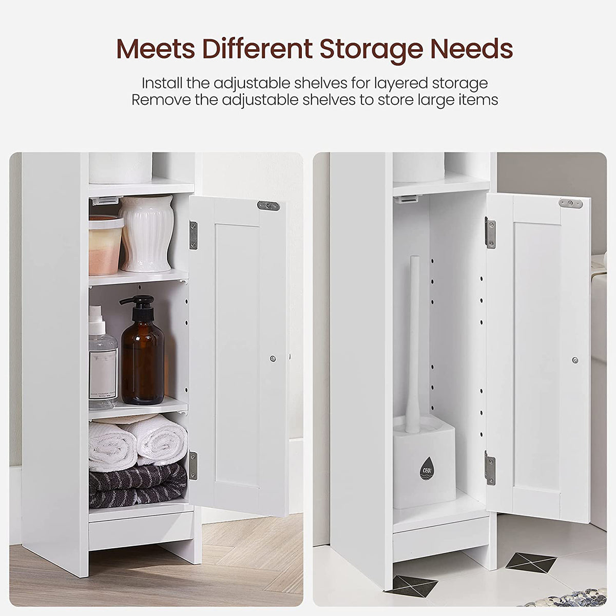 Corner Floor Cabinet - Small Bathroom Storage - Door and Shelves
