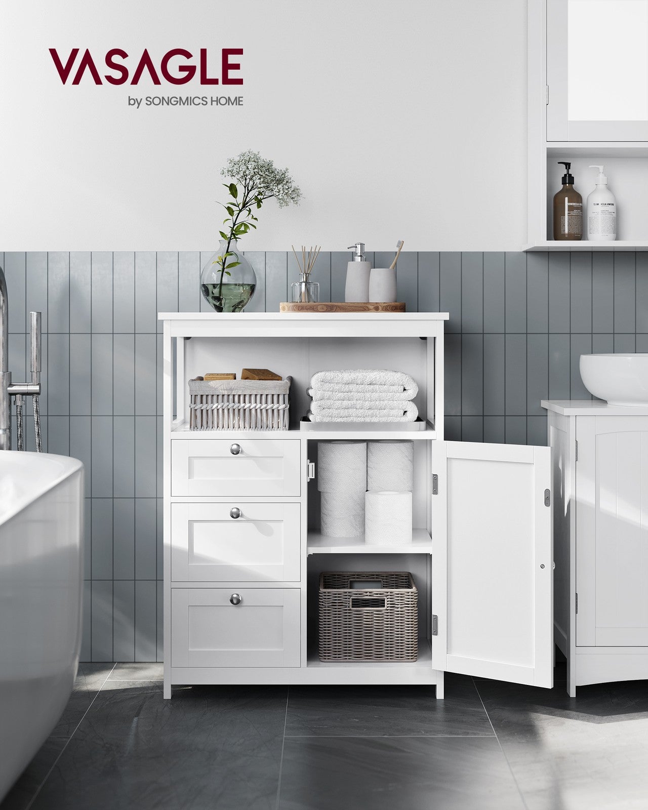 Bathroom Floor Storage Cabinet with 3 Drawers