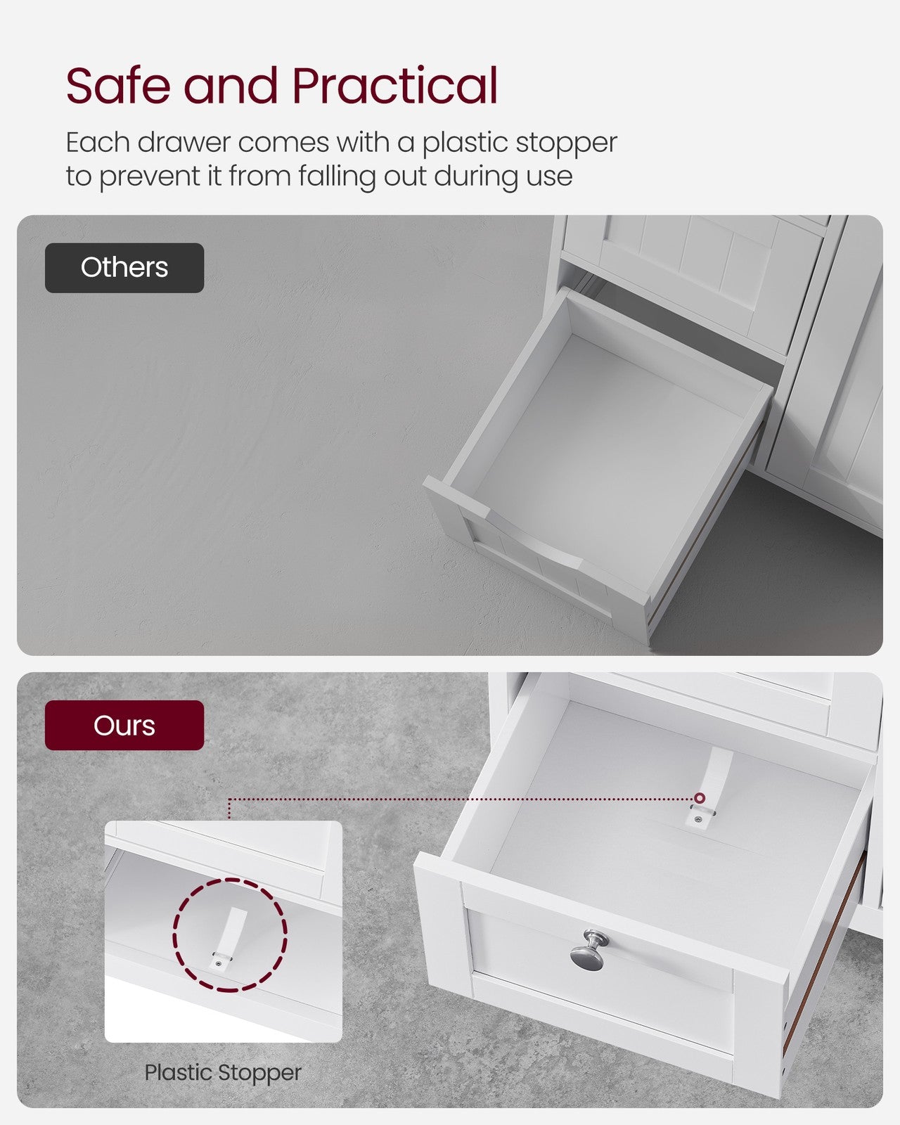 Bathroom Floor Storage Cabinet with 3 Drawers