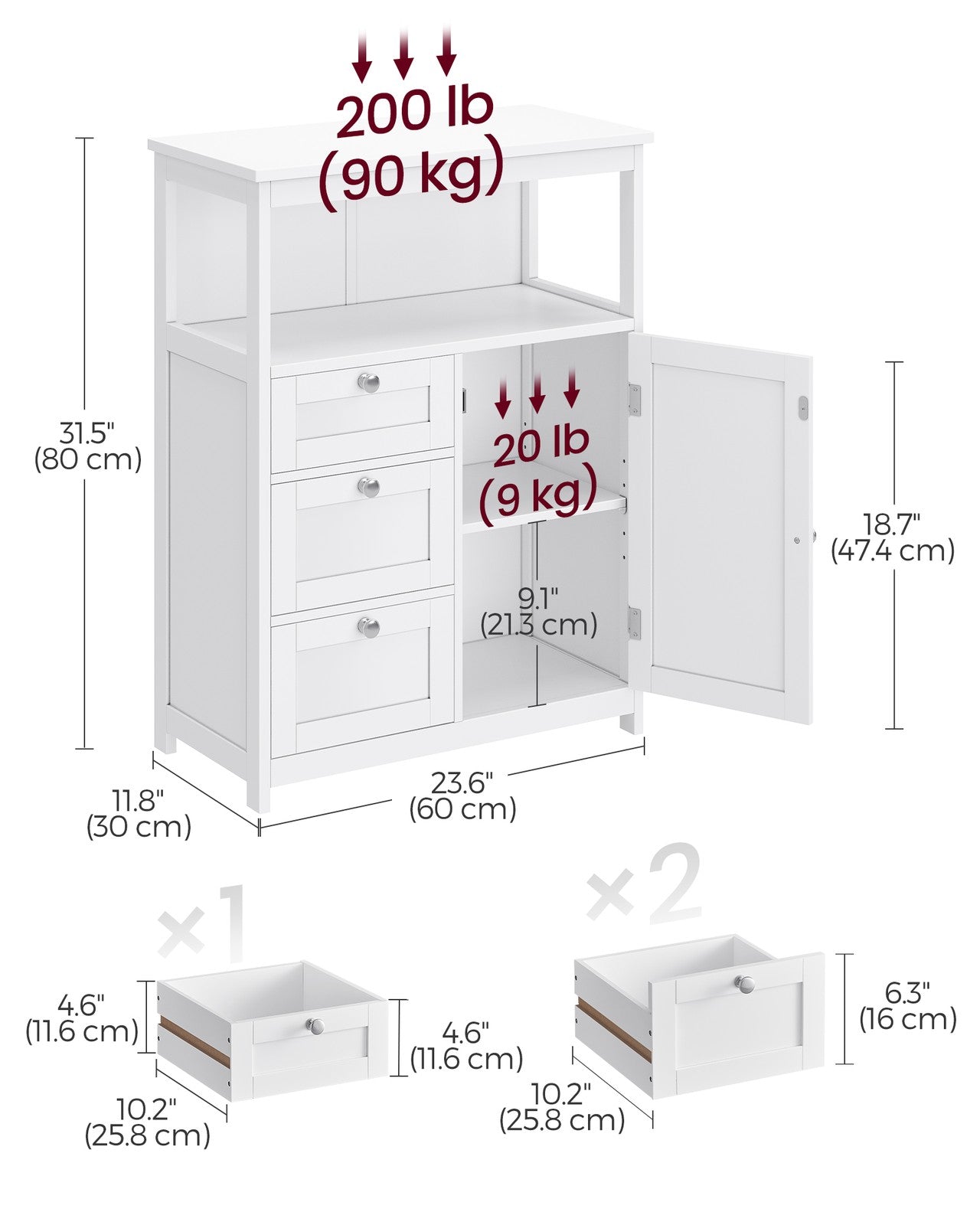 Bathroom Floor Storage Cabinet with 3 Drawers