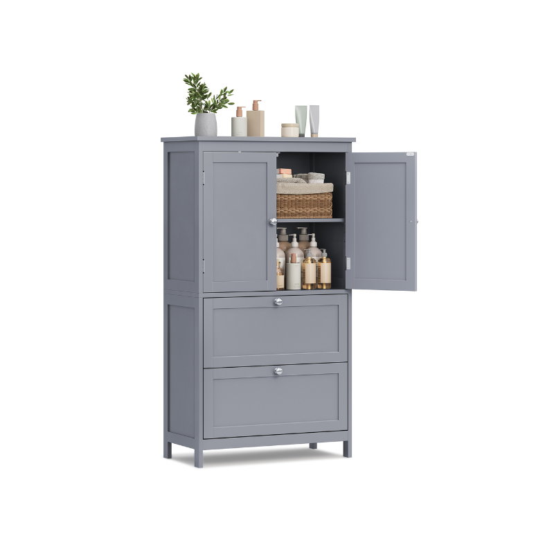 Bathroom Floor Storage Cabinet - 2 Drawers and 2 Doors - Adjustable Shelf