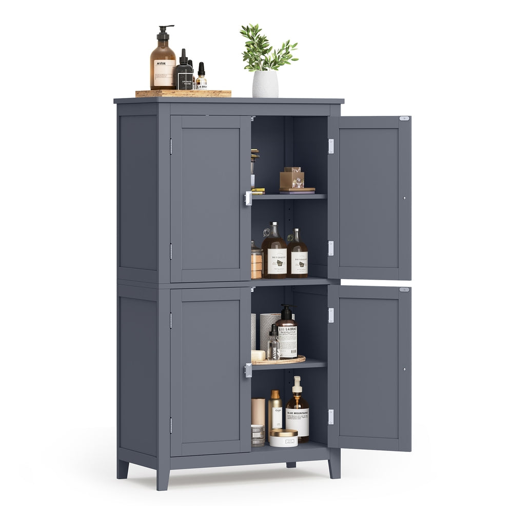 Bathroom Floor Storage Cabinet with 4 Doors - Slate Gray