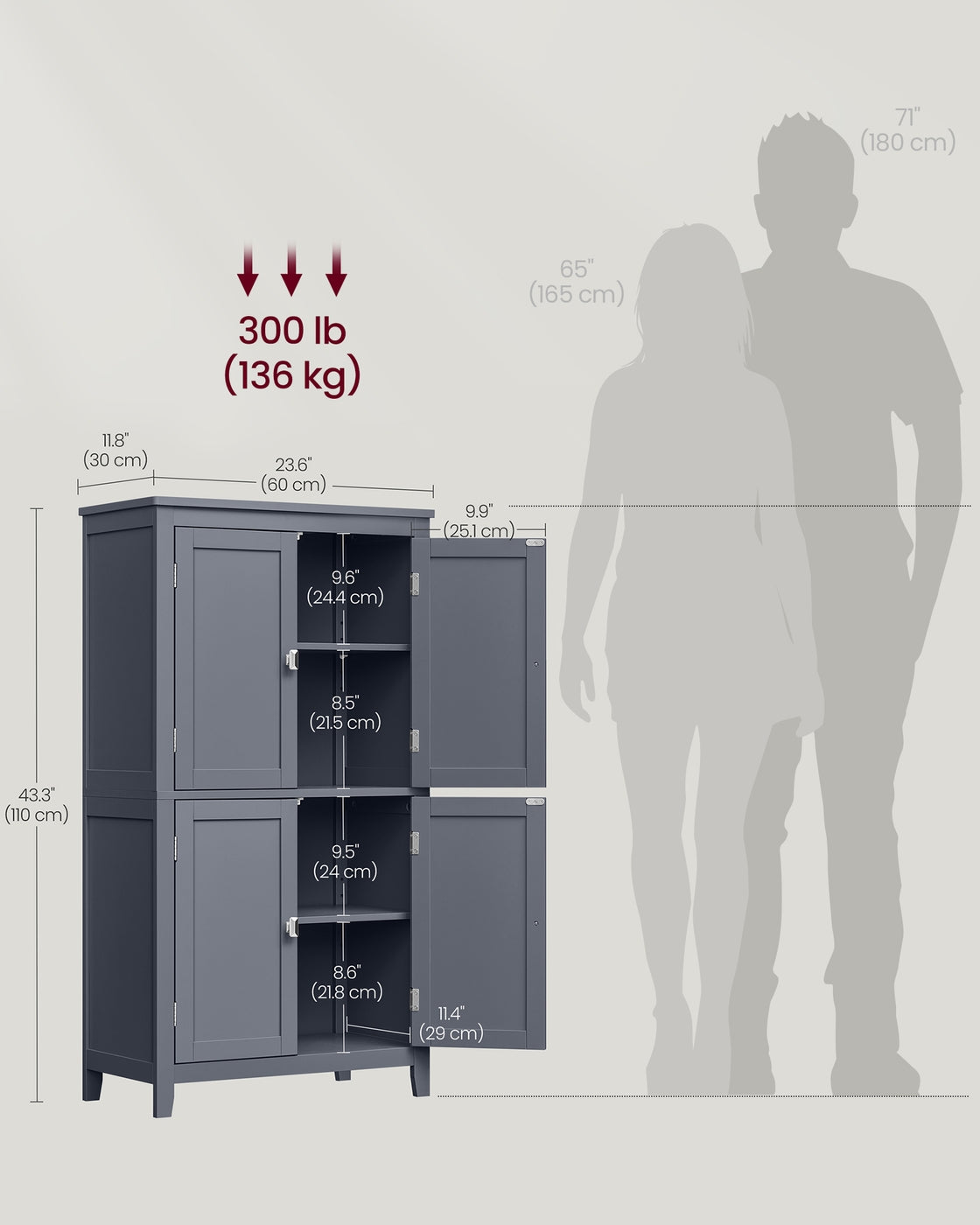 Bathroom Floor Storage Cabinet - 4 Doors