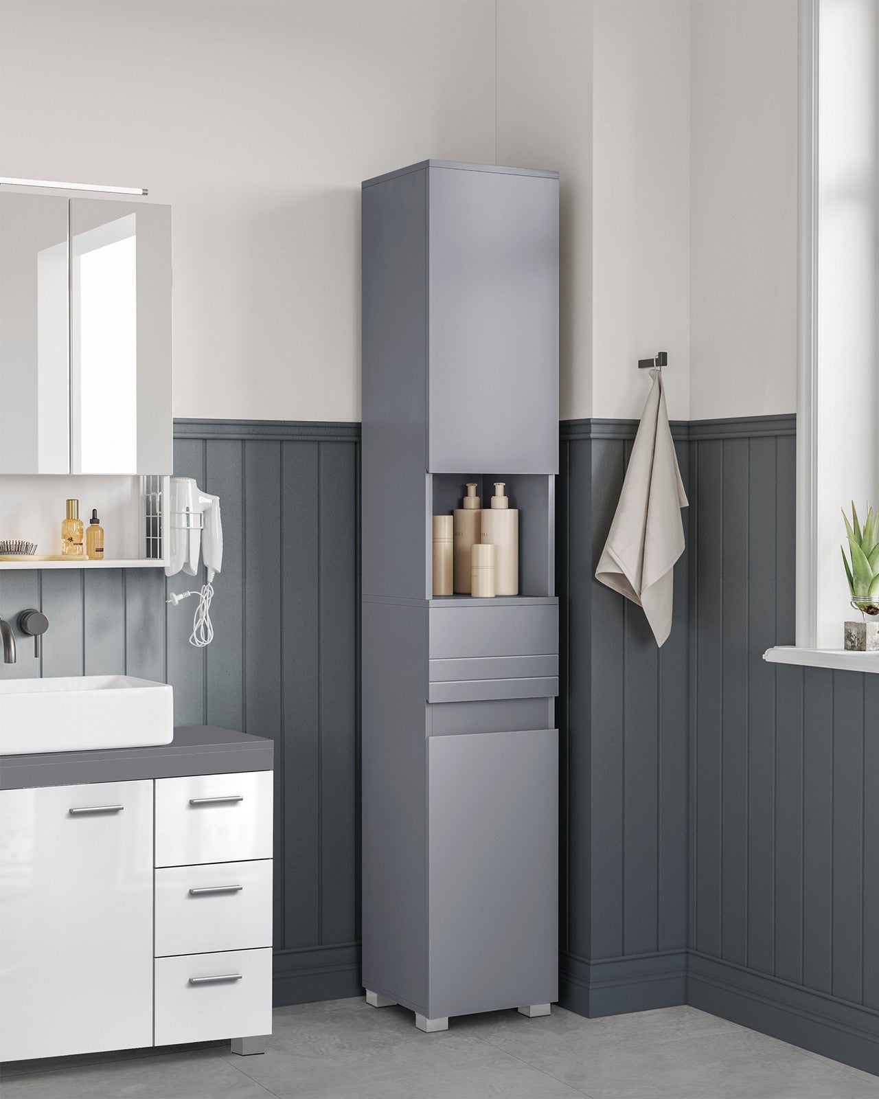 Slim Bathroom Storage Cabinet - Mystic Gray