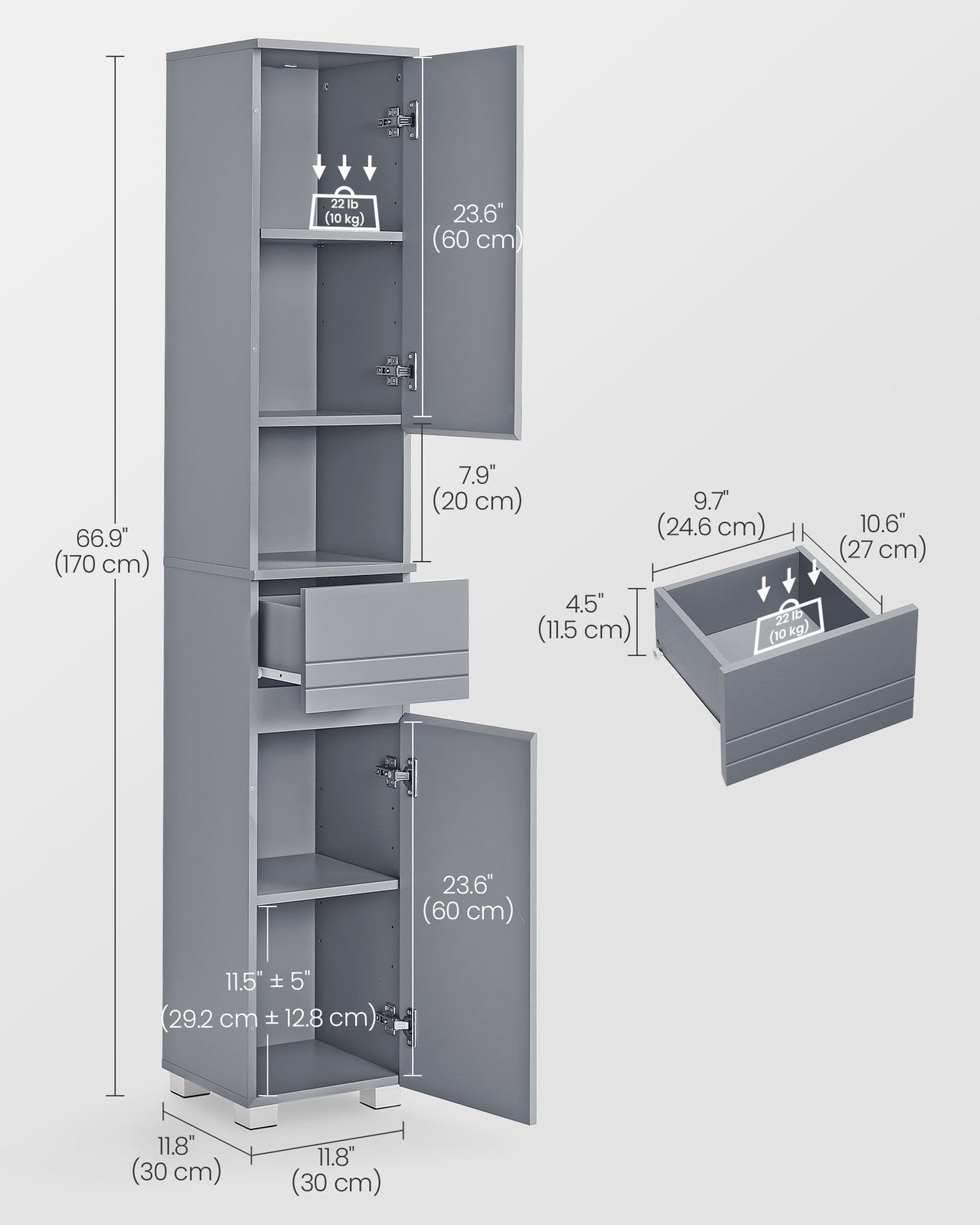 Slim Bathroom Storage Cabinet - Mystic Gray