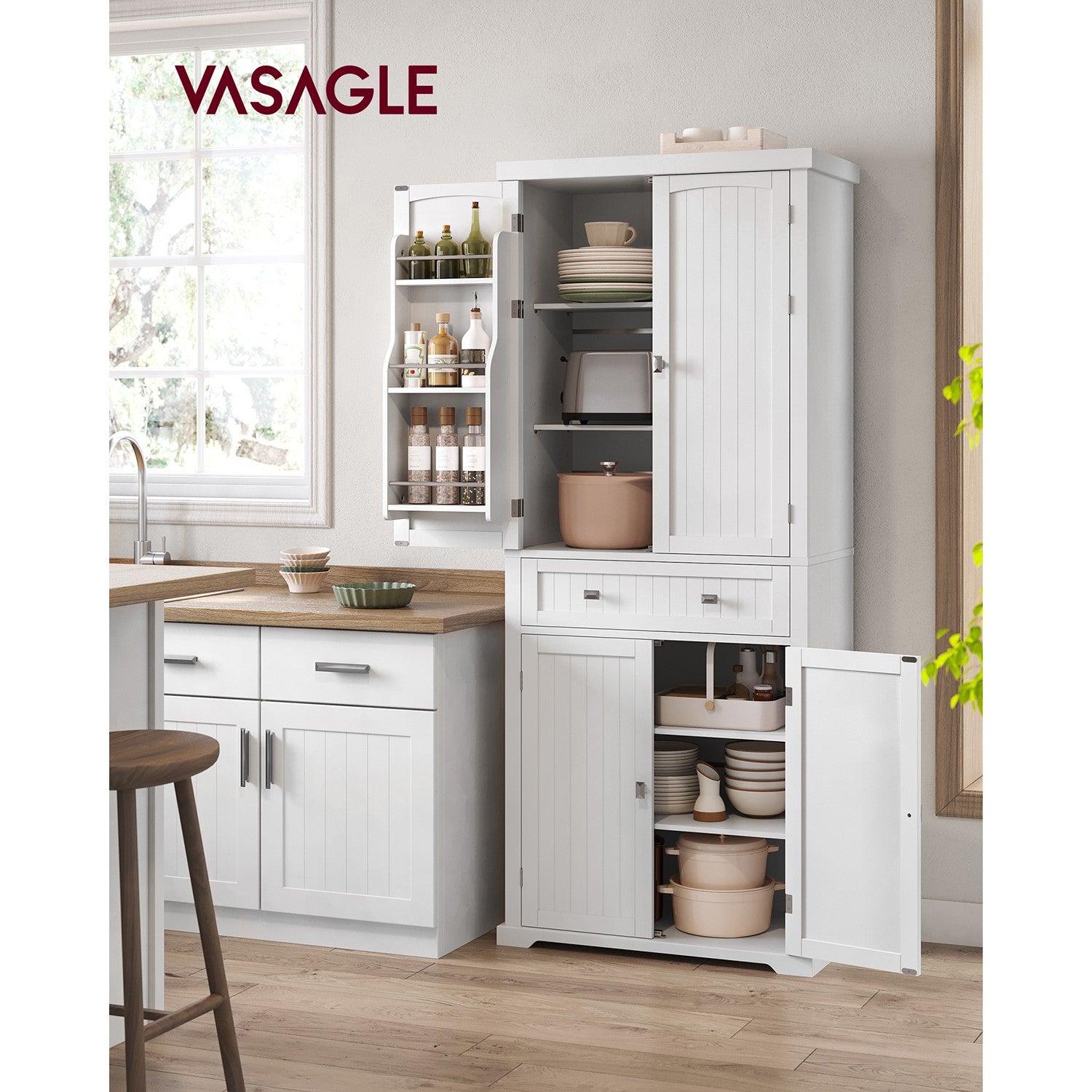 71.7-Inch High Freestanding Tall Cupboard Storage Cabinet - White