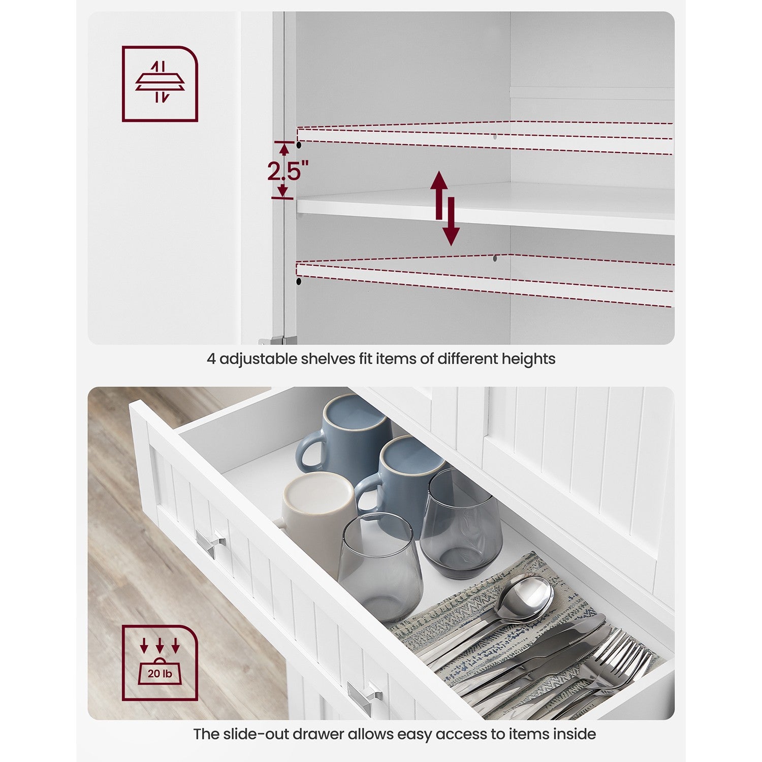 71.7-Inch High Freestanding Tall Cupboard Storage Cabinet - White