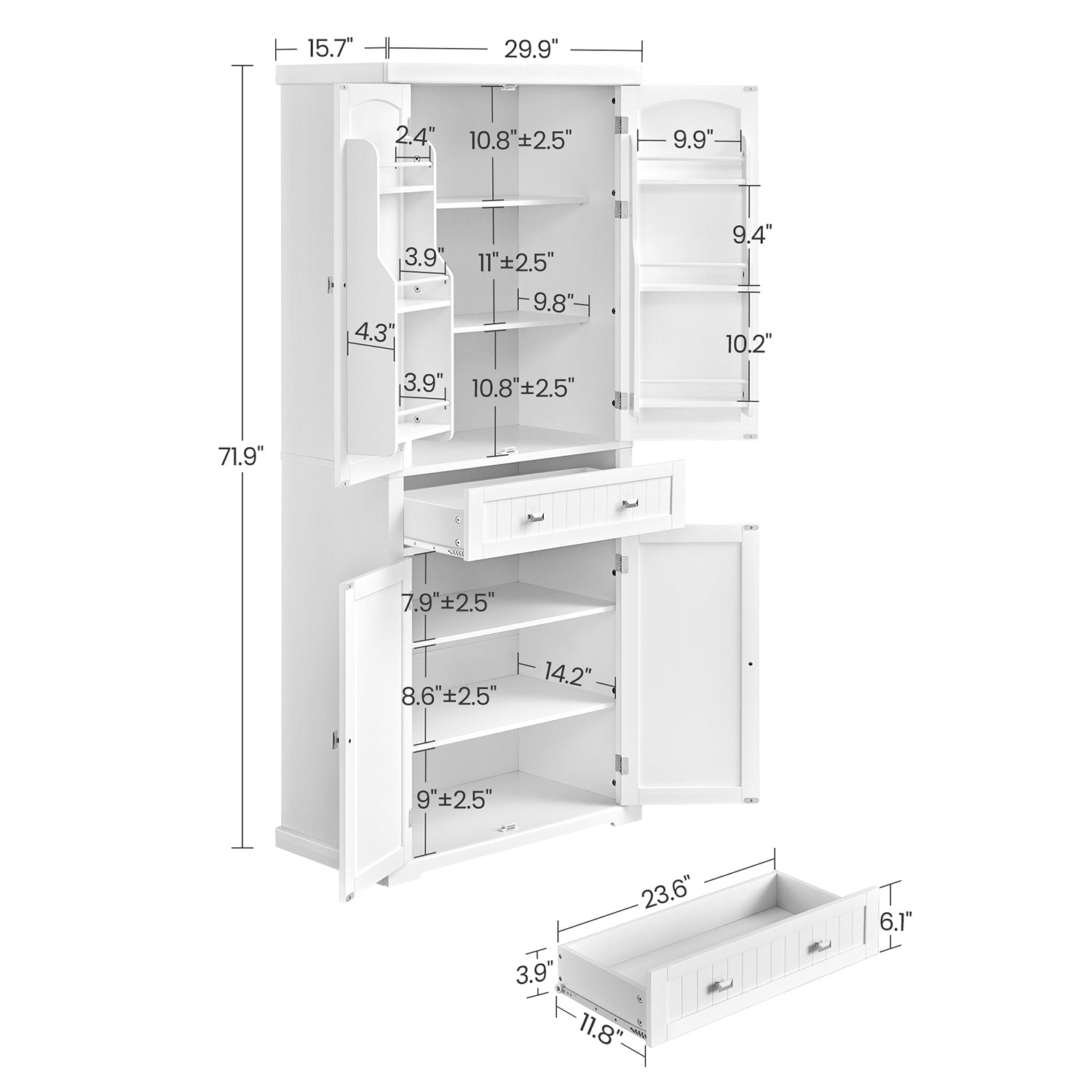 71.7-Inch High Freestanding Tall Cupboard Storage Cabinet - White