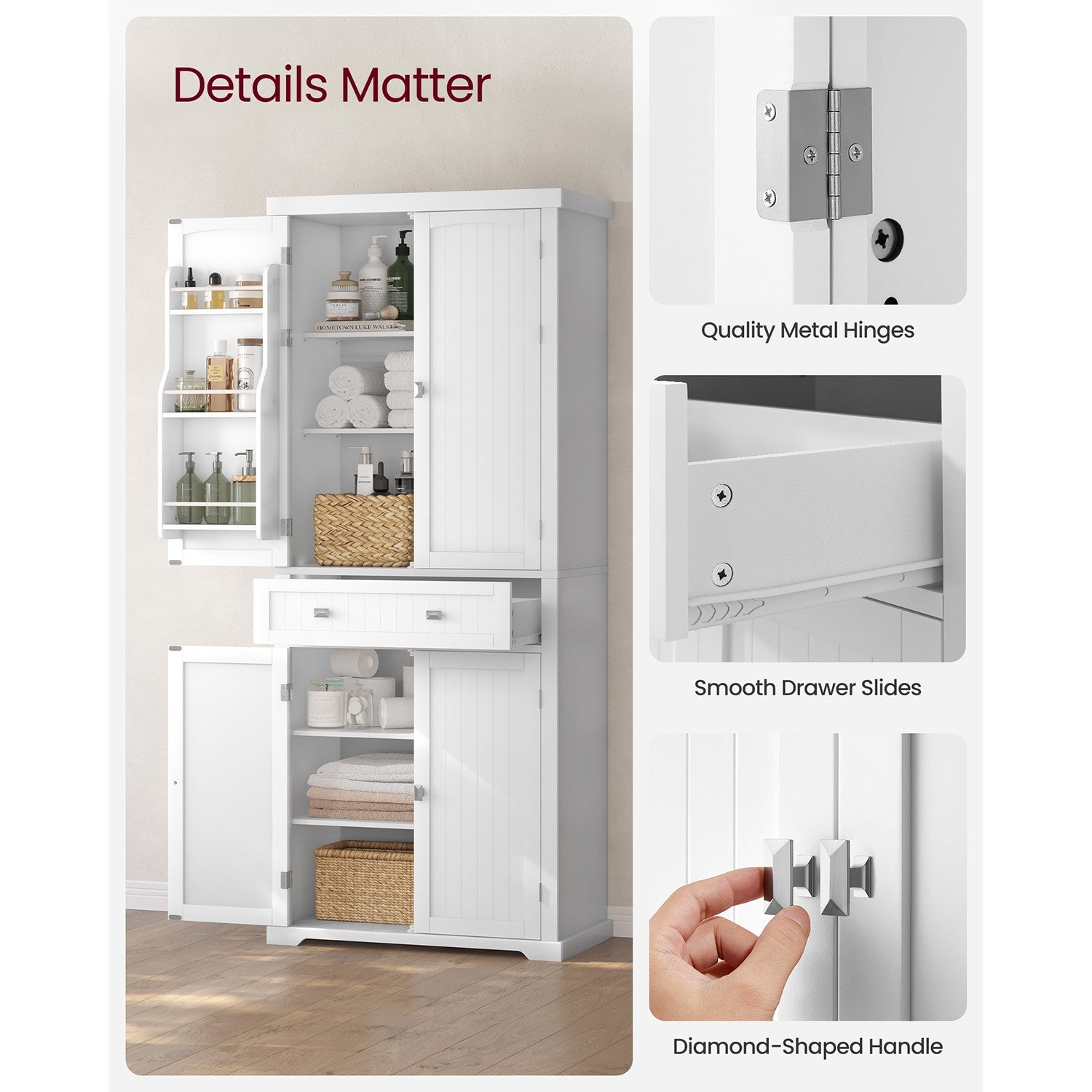 71.7-Inch High Freestanding Tall Cupboard Storage Cabinet - White