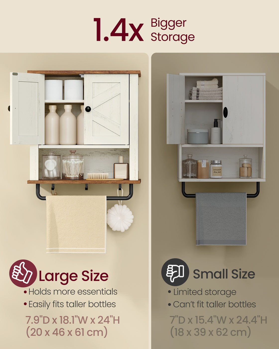 LIRY Collection - Bathroom Wall Cabinet - Farmhouse Wall-Mounted Medicine Storage Cabinet with 2 Barn Doors - Rustic White
