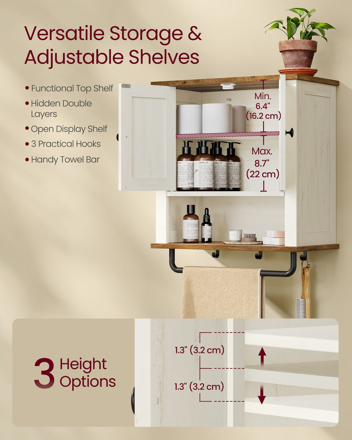 LIRY Collection - Bathroom Wall Cabinet - Farmhouse Wall-Mounted Medicine Storage Cabinet with 2 Barn Doors - Rustic White