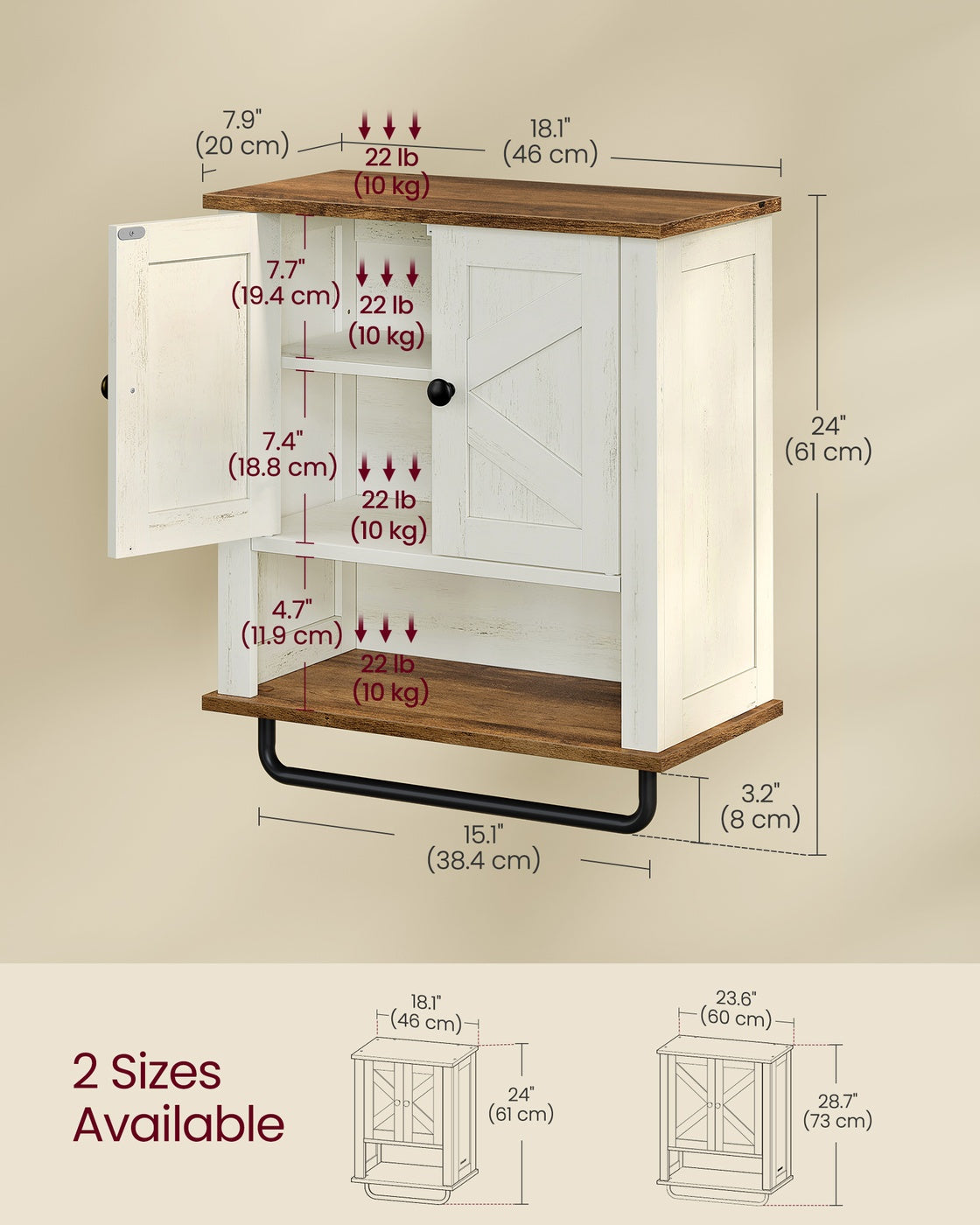 LIRY Collection - Bathroom Wall Cabinet - Farmhouse Wall-Mounted Medicine Storage Cabinet with 2 Barn Doors - Rustic White