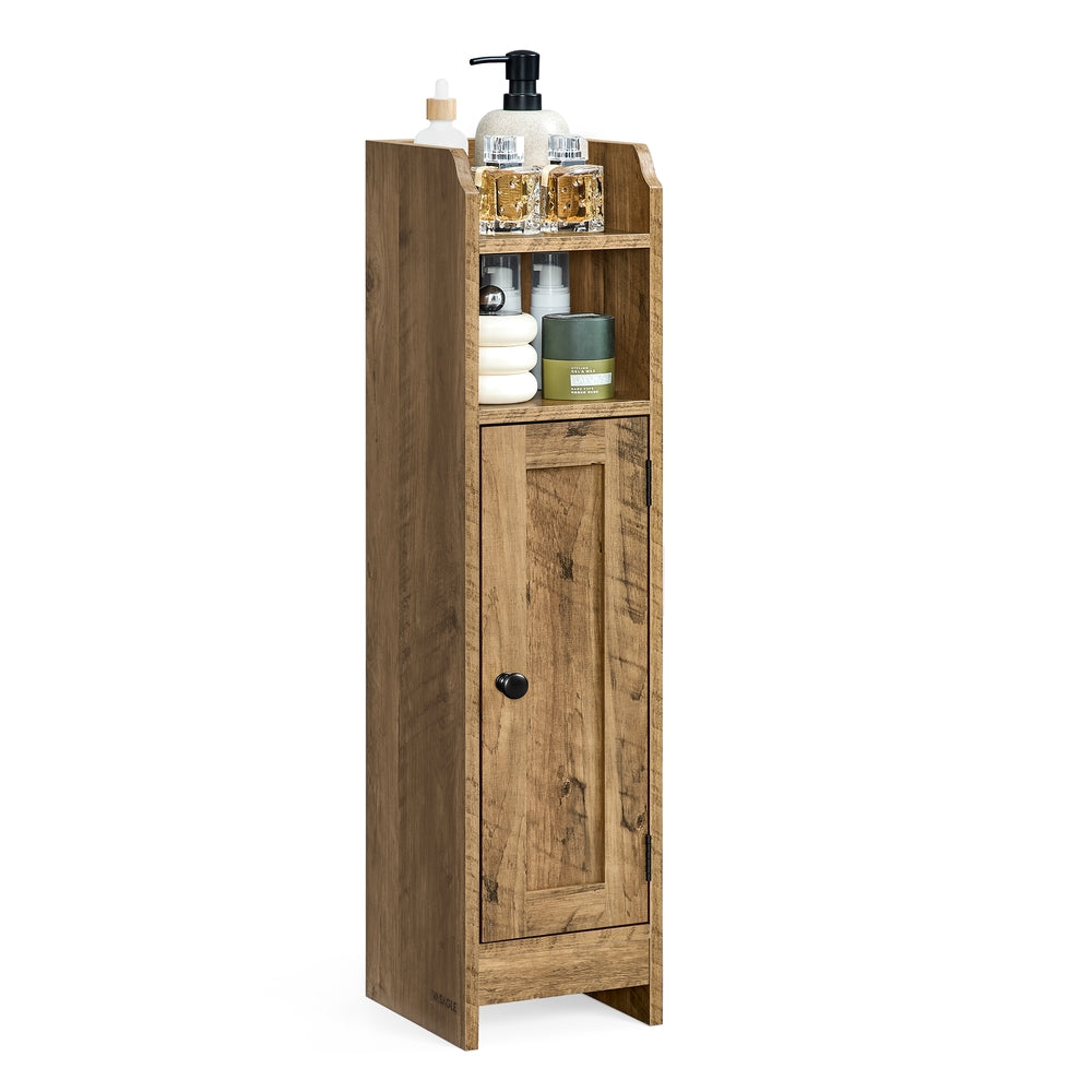 Small Storage Corner Floor Cabinet with Door 7.9 x 7.1 x 31.5 Inches Honey Brown - Honey Brown