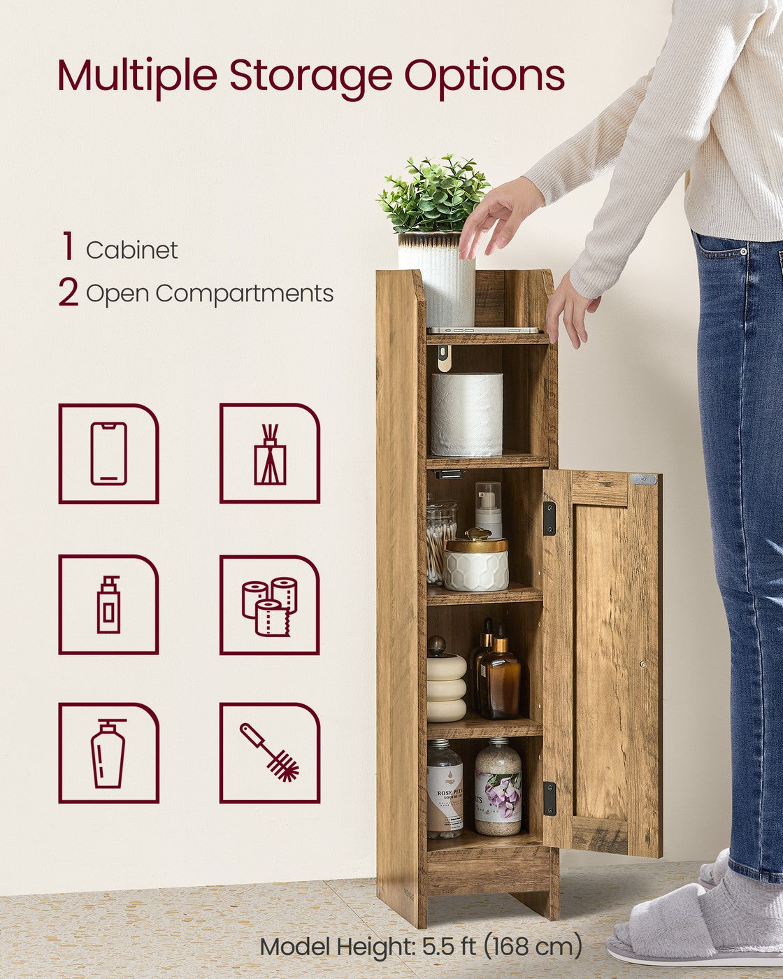 Small Storage Corner Floor Cabinet with Door 7.9 x 7.1 x 31.5 Inches Honey Brown - Honey Brown