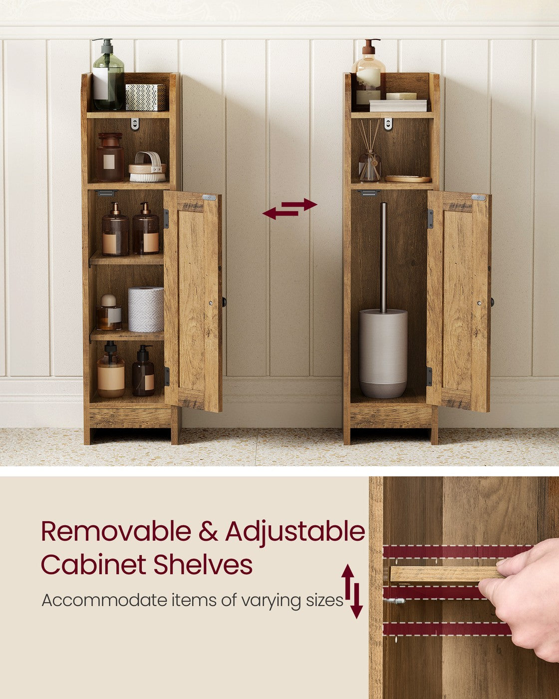 Small Storage Corner Floor Cabinet with Door 7.9 x 7.1 x 31.5 Inches Honey Brown - Honey Brown