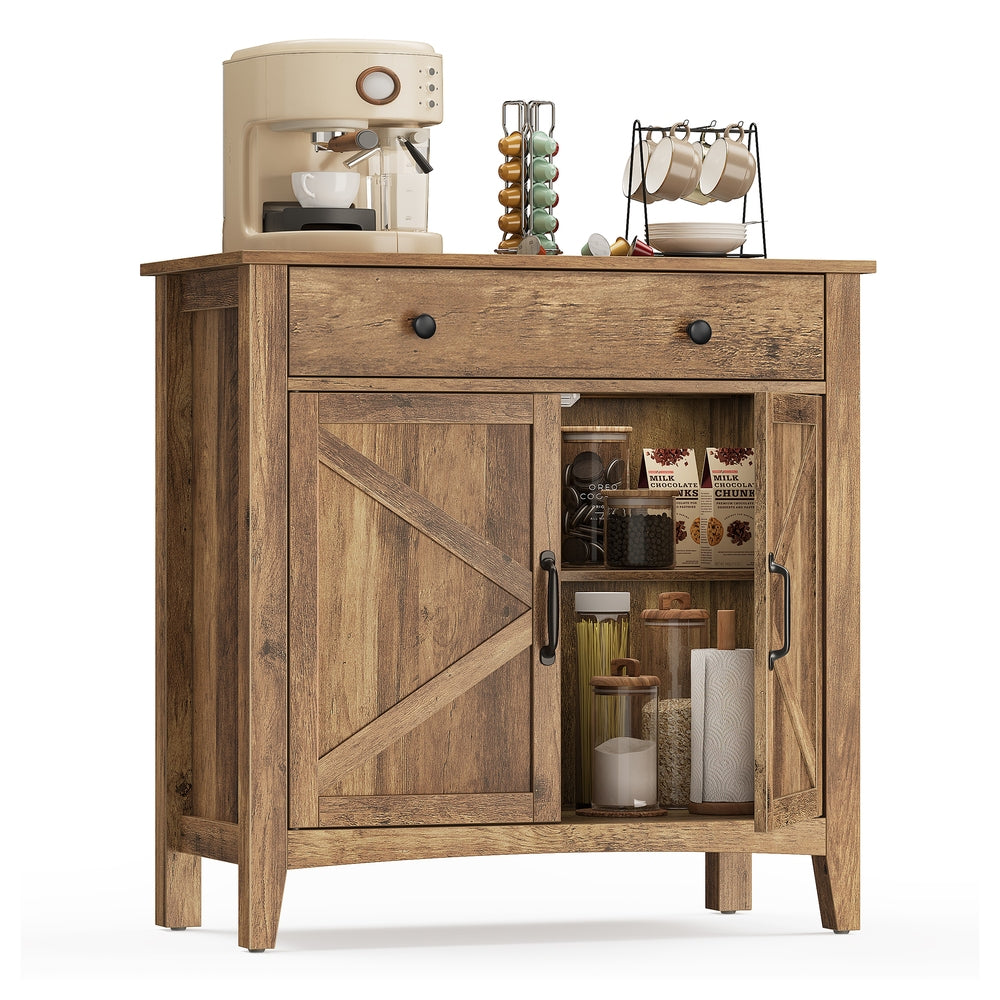 Coffee Bar Cabinet - Kitchen Storage Cabinet with Drawers - Honey Brown