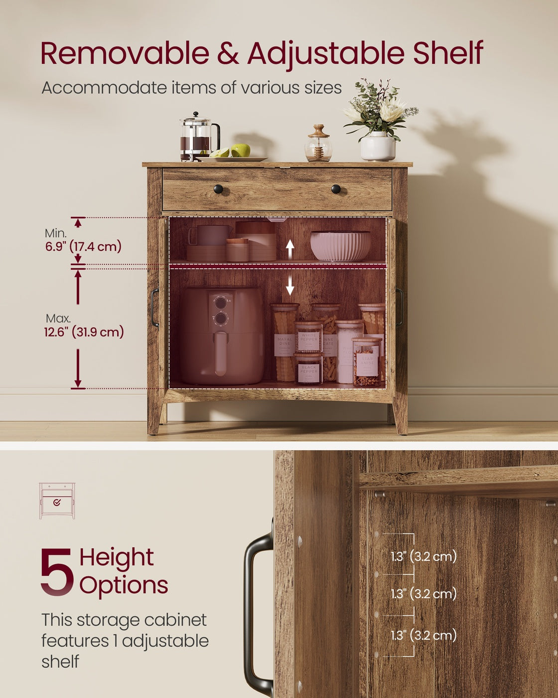 Coffee Bar Cabinet - Kitchen Storage Cabinet with Drawers - Honey Brown