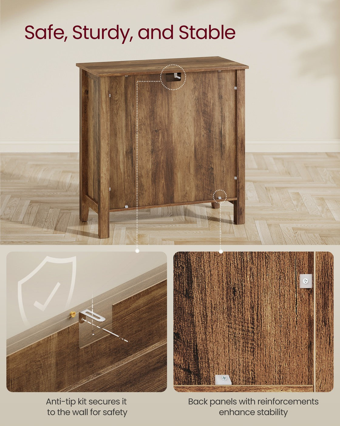 Coffee Bar Cabinet - Kitchen Storage Cabinet with Drawers - Honey Brown