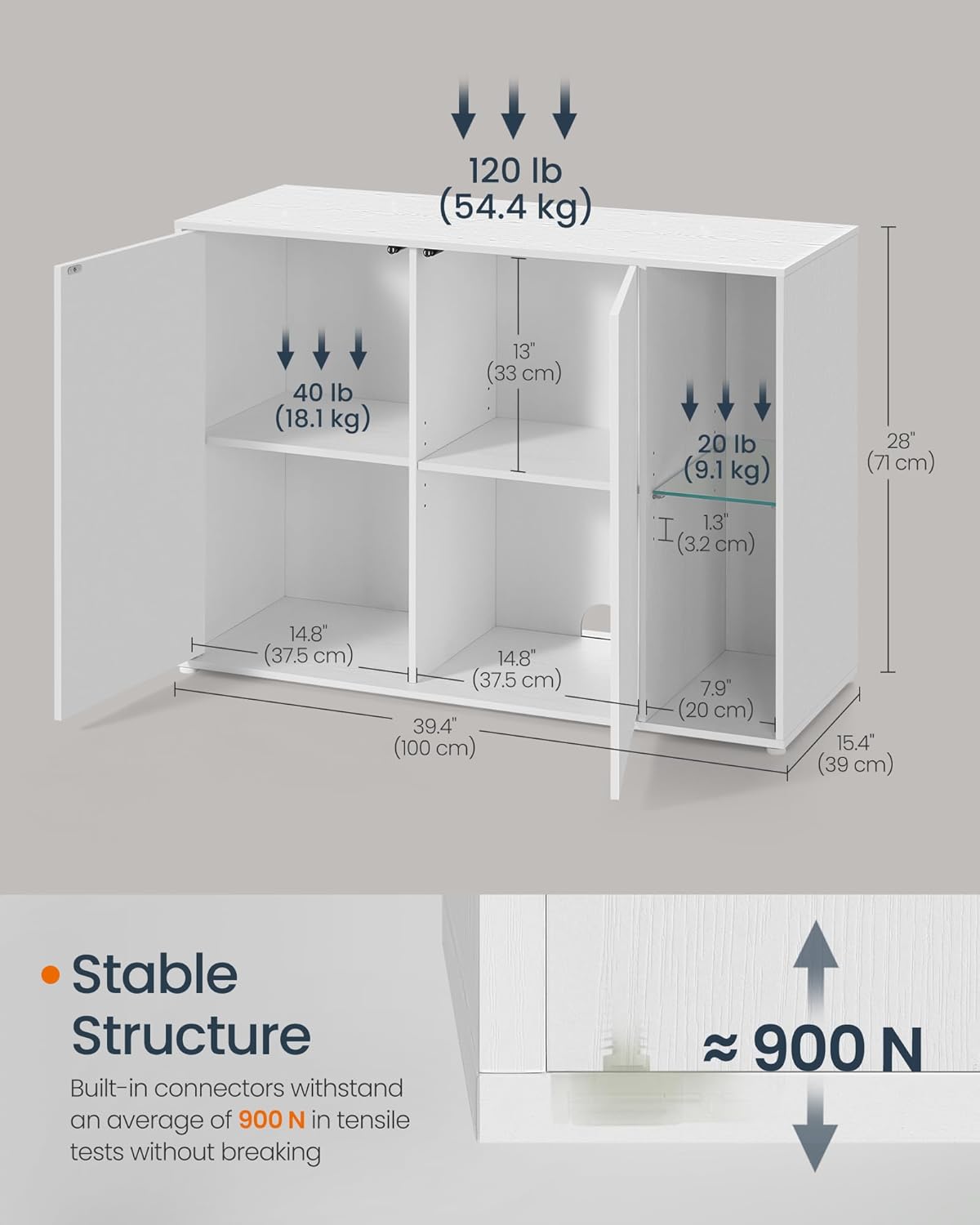 HOME Storage Cabinets - Superfast Toolless Assembly - Accent Buffet Cabinet with Lighting and Glass Shelf - Set of 2 Sideboards for Living Room - Snow White