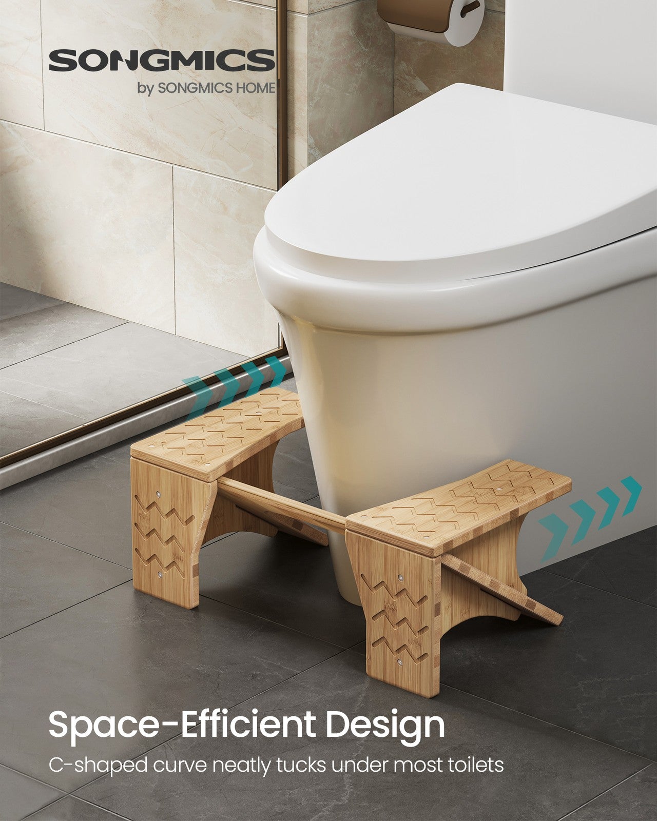 Bamboo Toilet Stool with Non-Slip Grooves