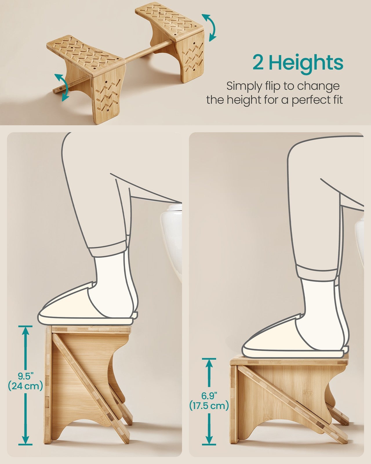 Bamboo Toilet Stool with Non-Slip Grooves