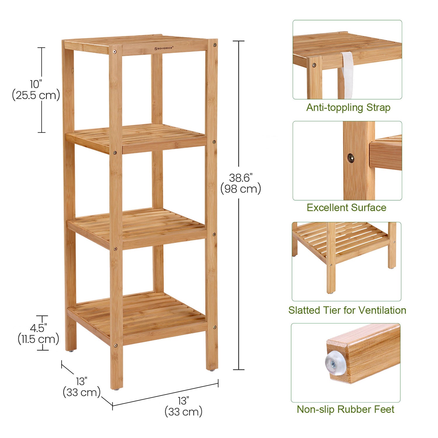 4-Tier Bamboo Bathroom Shelf - Natural
