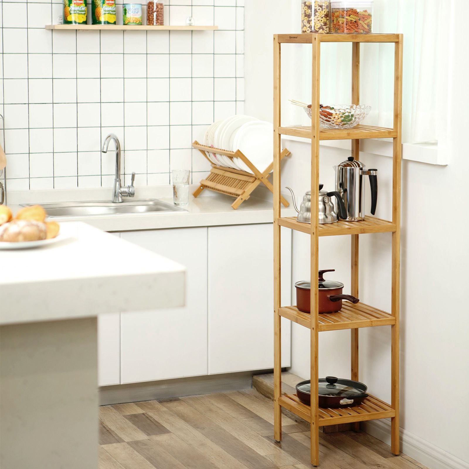 5-Tier Bamboo Bathroom Shelf - Natural