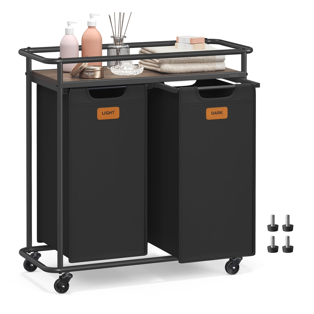 Laundry Sorter - Laundry Hamper with Wheels - 26.4 Gal. (100 L) Portable Rolling Cart Baskets with Shelf - 2 Removable Liners and 6 Labels