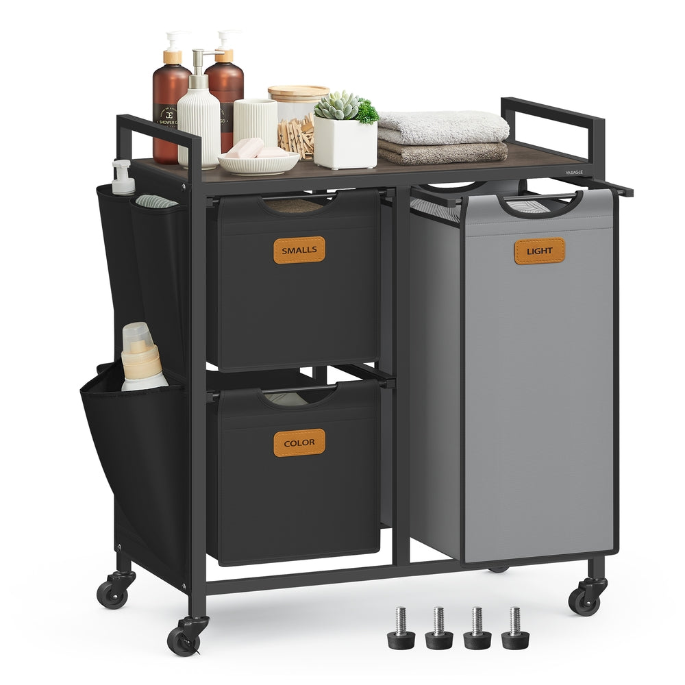 39.6 Gal. Laundry Hamper with 4 Compartments Chestnut Brown - Ink Black and Dove Gray - Chestnut Brown, Ink Black, Dove Gray - 27"L x 13"W x 31.7"H