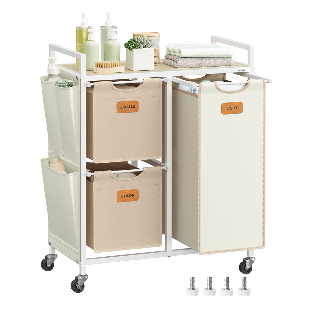 39.6 Gal. Laundry Hamper with 4 Compartments Chestnut Brown - Ink Black and Dove Gray - Natural Beige, Camel Brown, Cream White - 27"L x 13"W x 31.7"H