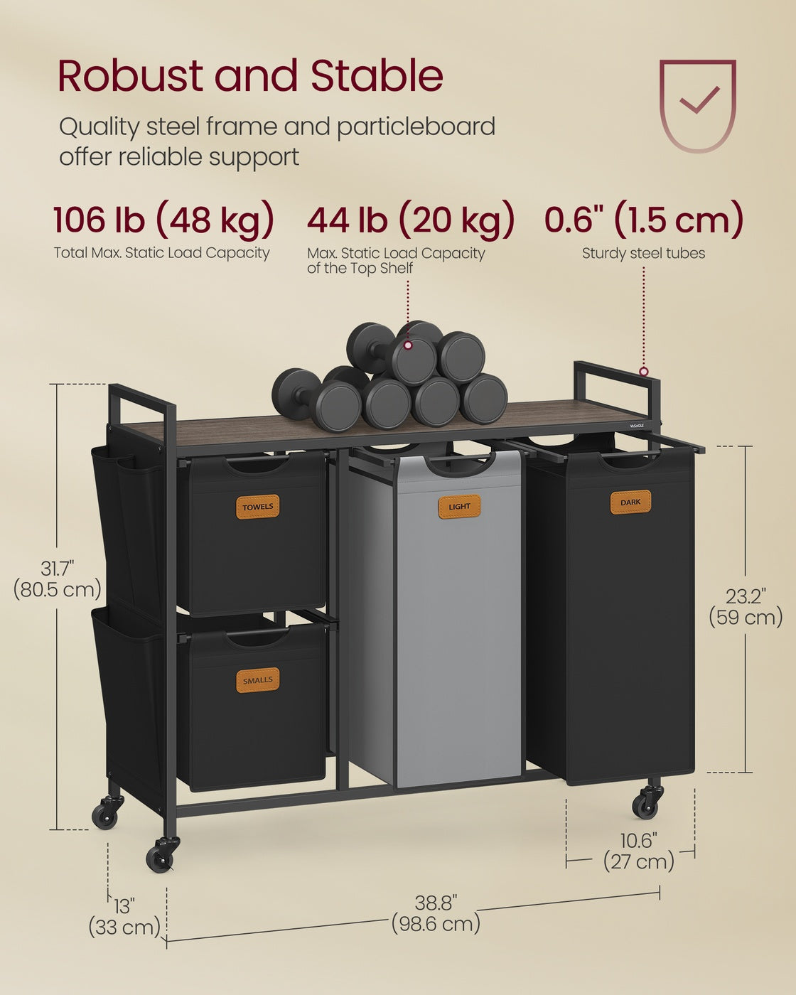 39.6 Gal. Laundry Hamper with 4 Compartments Chestnut Brown - Ink Black and Dove Gray - Chestnut Brown, Ink Black, Dove Gray