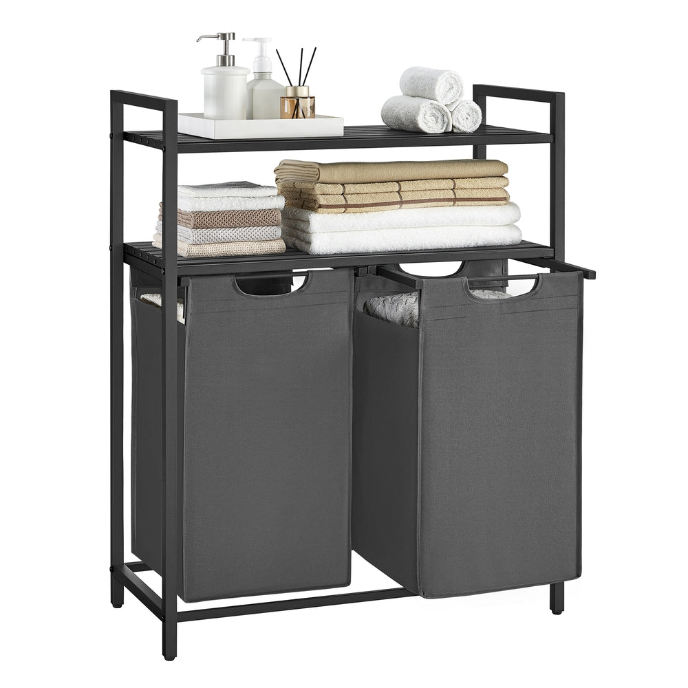 Laundry Hamper with 2 Pull-Out and Removable Bags - Black, Gray