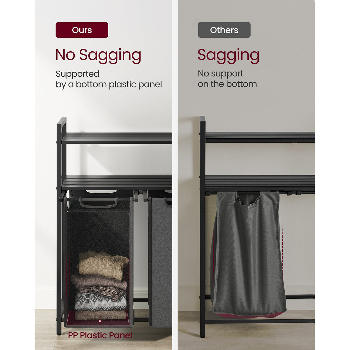 Laundry Hamper with 2 Pull-Out and Removable Bags - Black, Gray