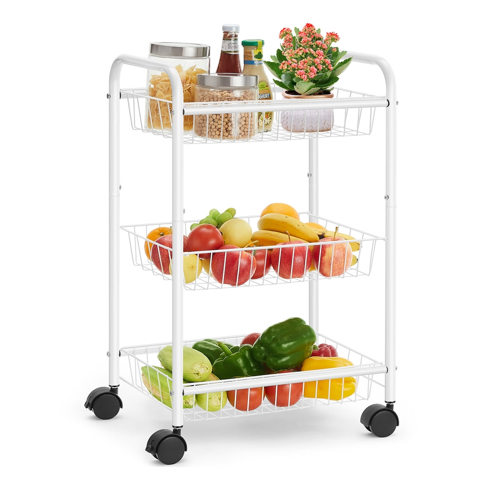 3-Tier Metal Rolling Cart on Wheels with Baskets Black - White