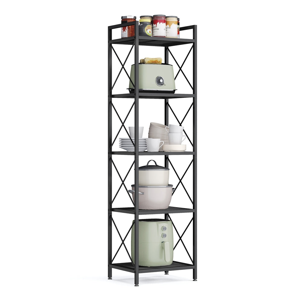 Metal Storage Shelving Unit with X Side Frames for Kitchen and Bathroom - Ink Black - 11.8"D x 15"W x 55.5"H