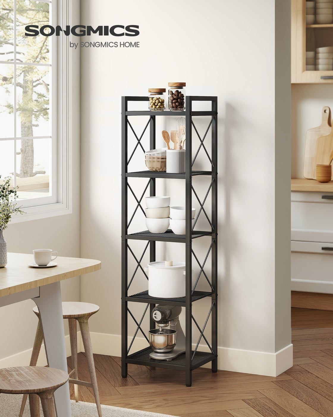 Metal Storage Shelving Unit with X Side Frames for Kitchen and Bathroom - Ink Black