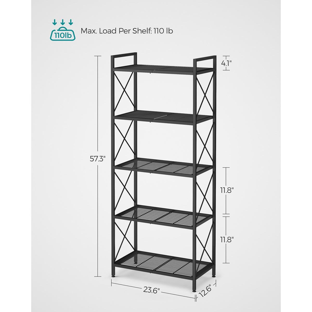 Metal Storage Shelving Unit - 5-Tier - X Side Frames - 550 lb Capacity