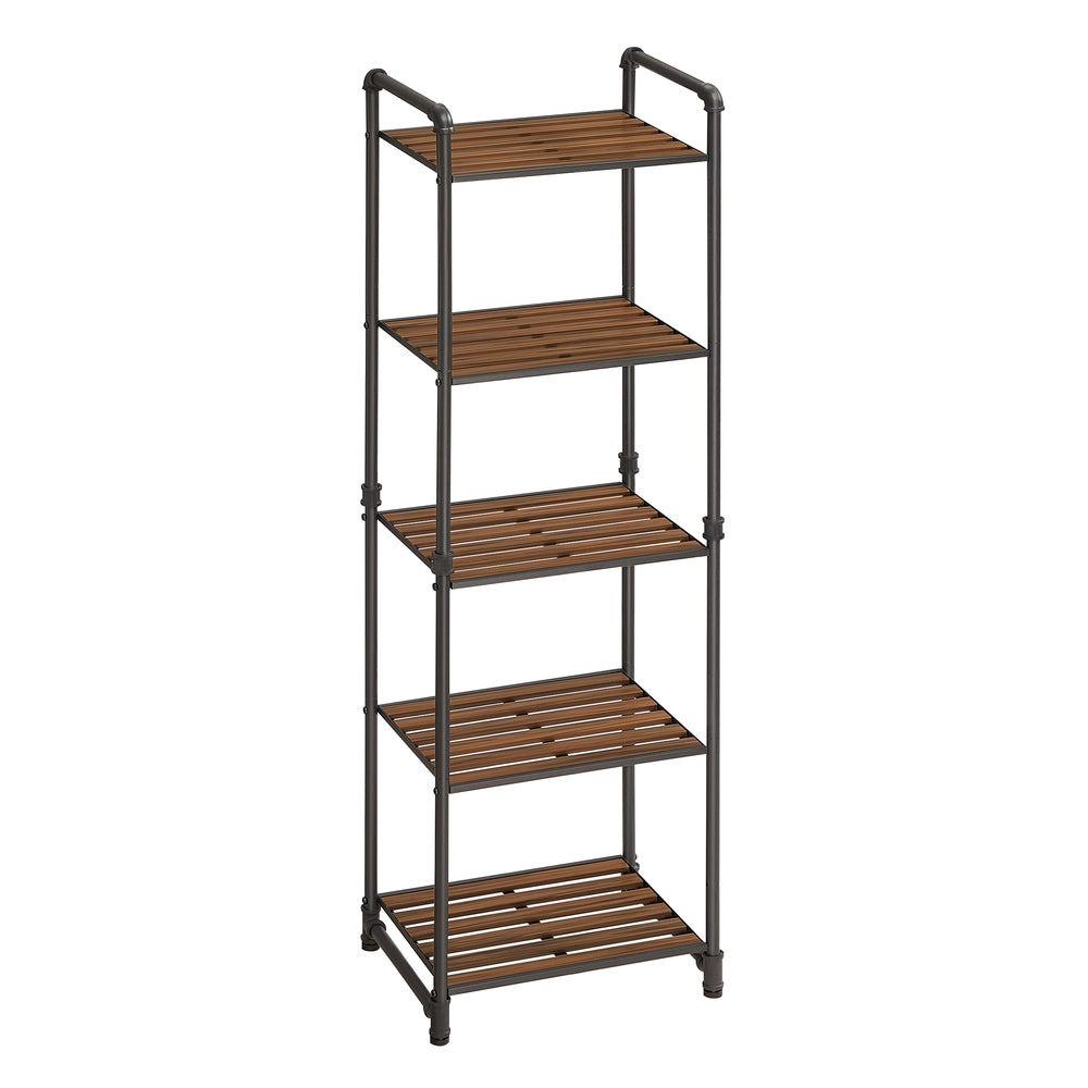 5-Tier Storage Rack - Rustic Brown, Black - 12.2”D x 15.6”W x 51”H