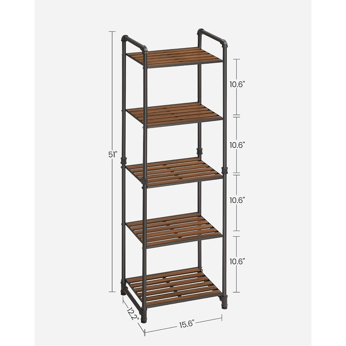 5-Tier Storage Rack - Rustic Brown, Black