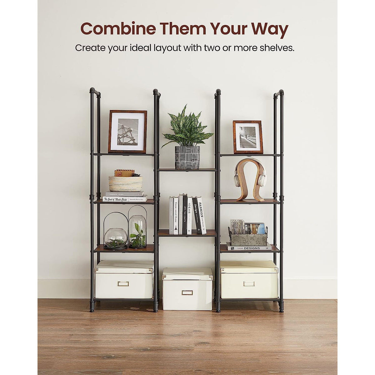 5-Tier Storage Rack - Rustic Brown, Black