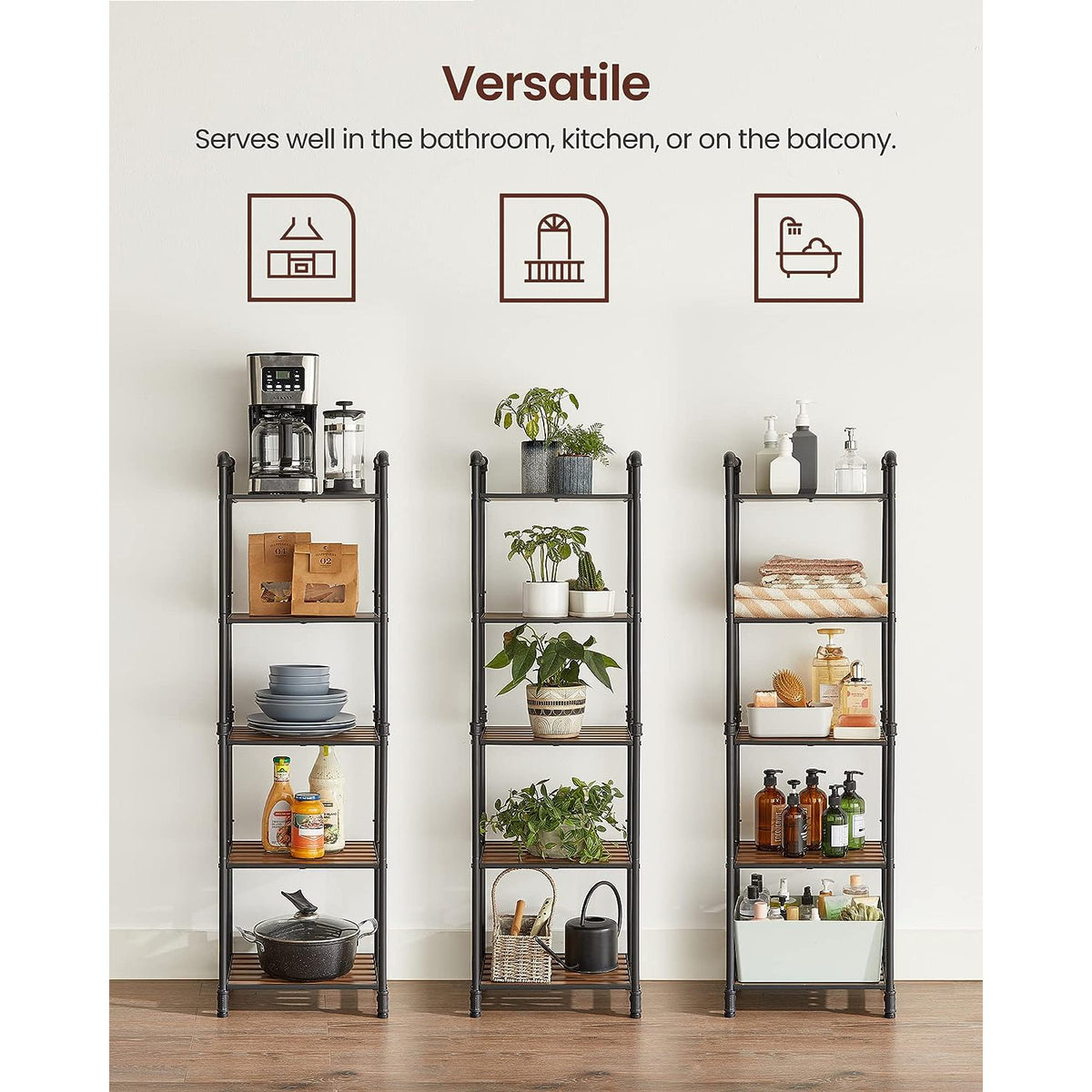 5-Tier Storage Rack - Rustic Brown, Black