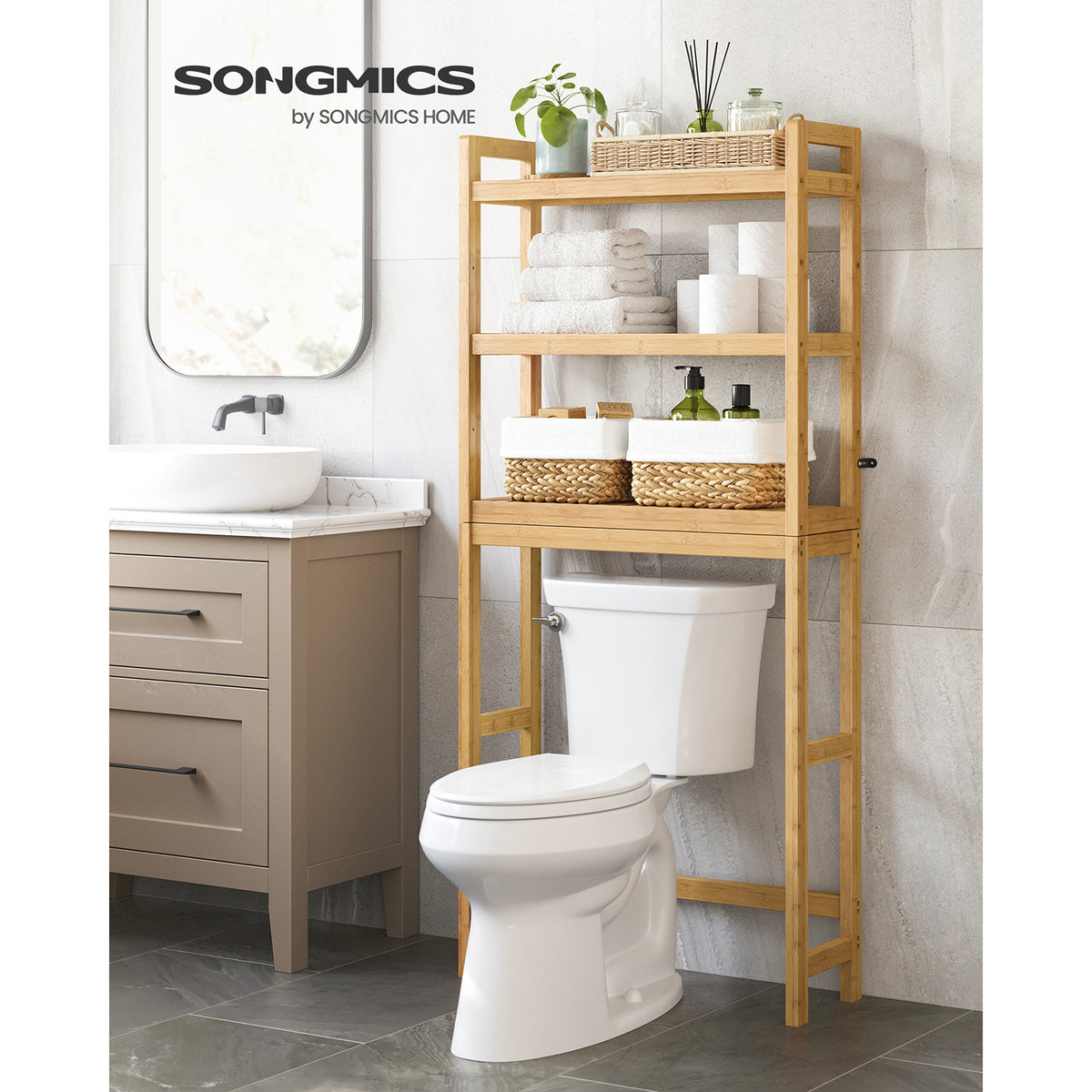 Bamboo Bathroom Organizer - 3-Tier - Over-the-Toilet Storage