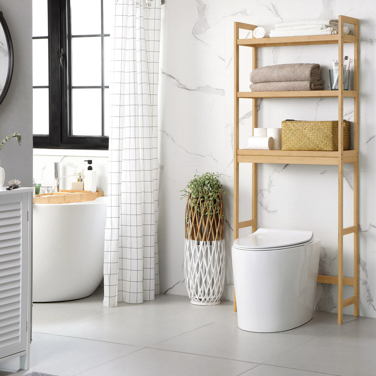 Bamboo Bathroom Organizer - 3-Tier - Over-the-Toilet Storage