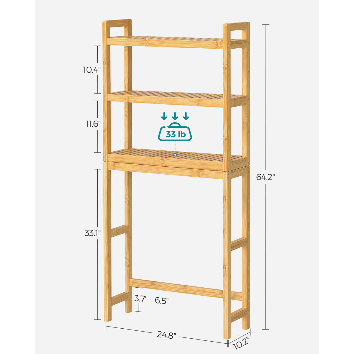 Bamboo Bathroom Organizer - 3-Tier - Over-the-Toilet Storage