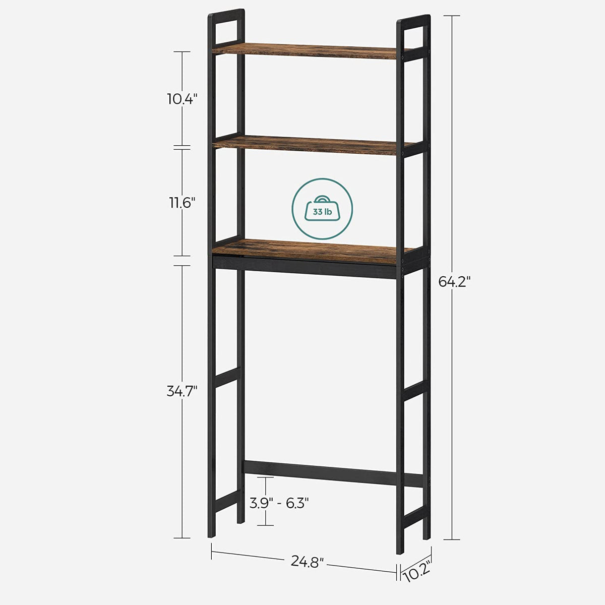 Over-the-Toilet Storage Organizer - 3-Tier - Adjustable Shelves