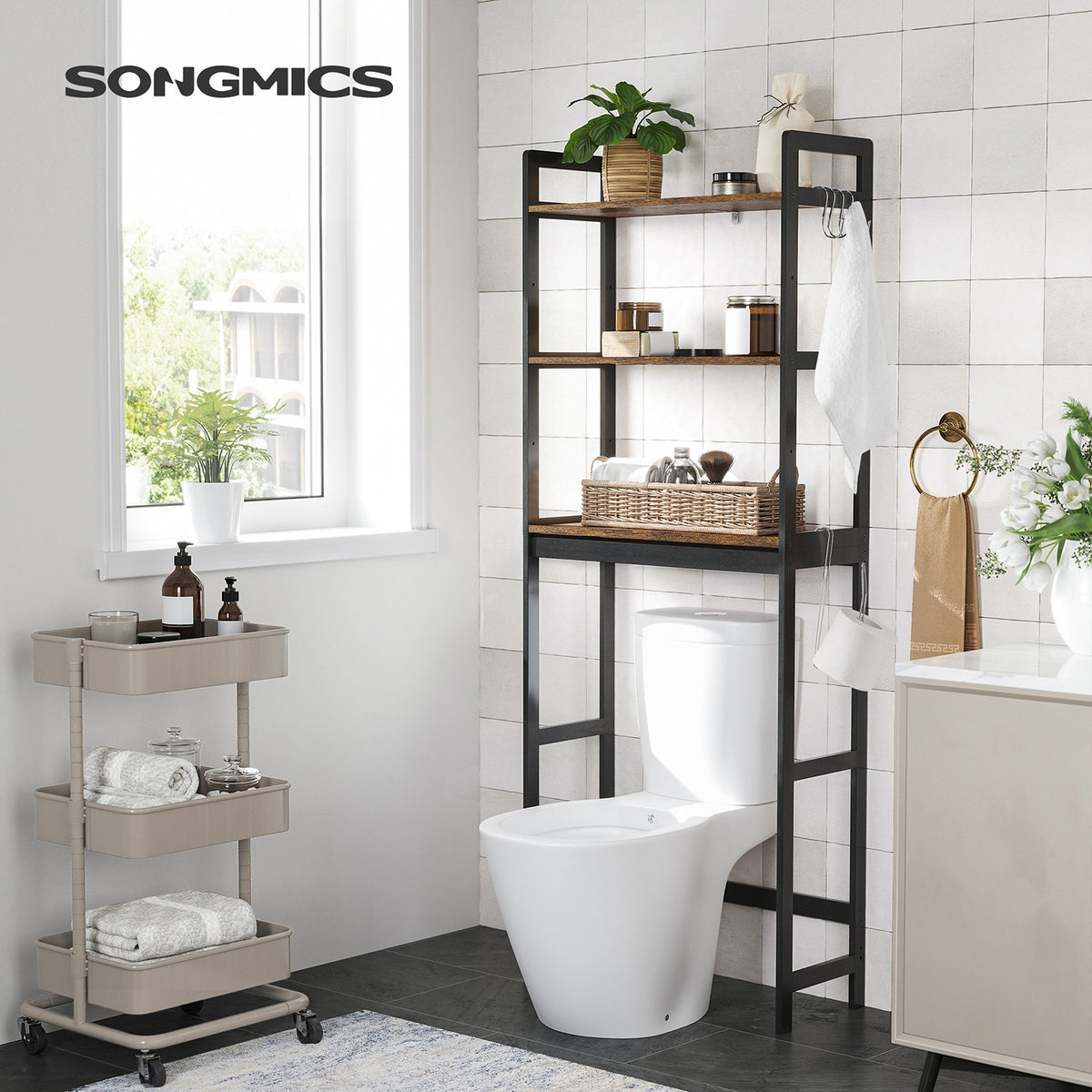 Over-the-Toilet Storage Organizer - 3-Tier - Adjustable Shelves
