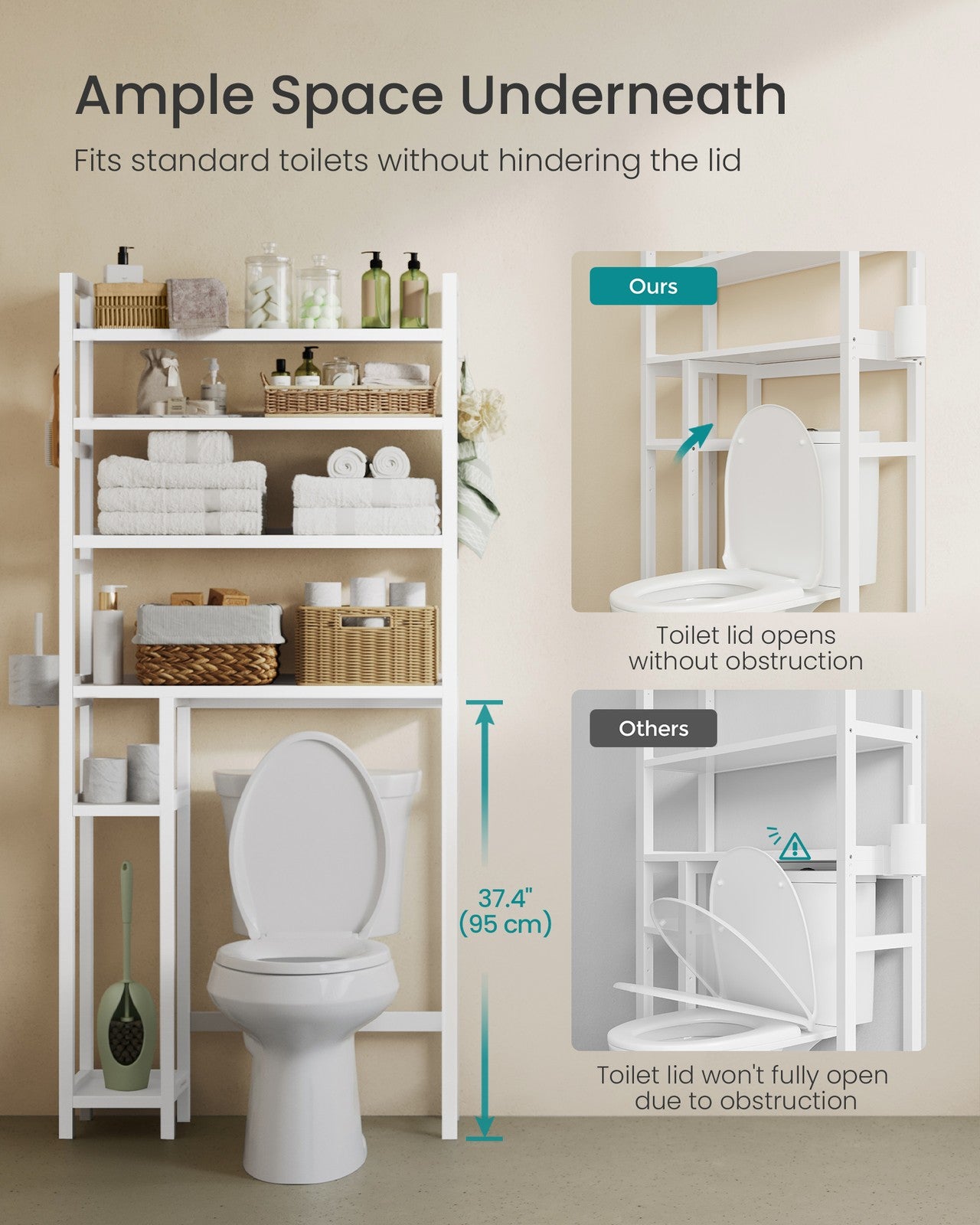 Over the Toilet Storage Shelf with Toilet Paper Holder - Cloud White